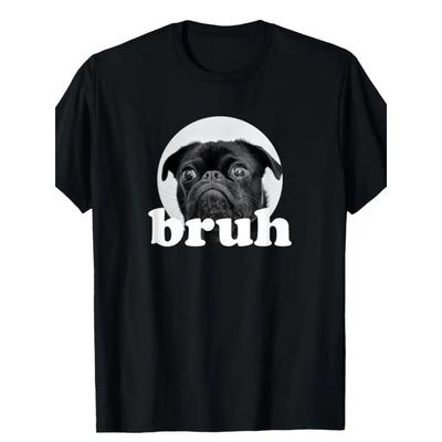 Мужская и женская смешная футболка с мопсом "Bruh" - Мягкая эластичная хлопковая футболка с мордой мопса и принтом 'Bruh', Повседневная уличная рубашка с коротким рукавом для мопса