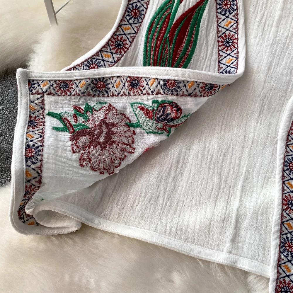 Вязаный крючком топ с цветочной вышивкой, трикотажные женские топы с v-образным вырезом, народная мода, жилет для женщин, винтажный большой размер