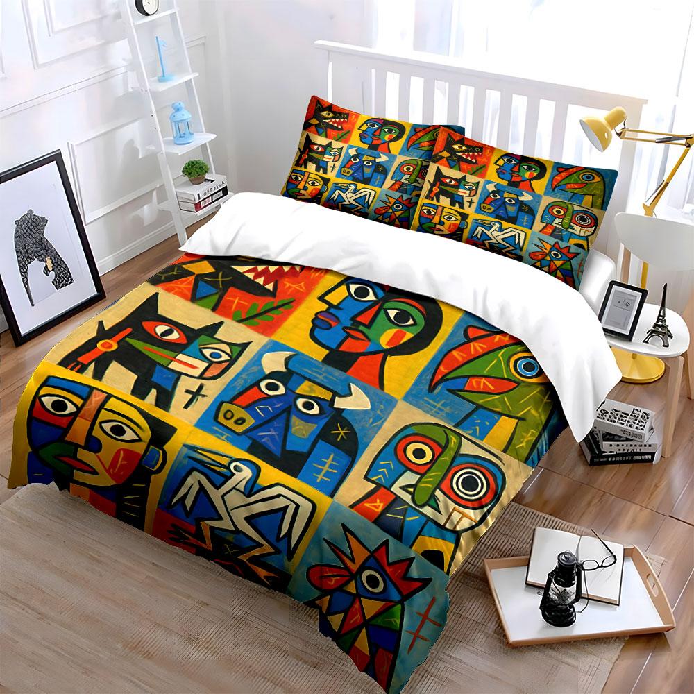 Abstract Animal Faces Art Bedding Duvet Cover Set Duvet Cover Pillowcases (1*Duvet Cover 2*Pillowcases, without duvet insert)