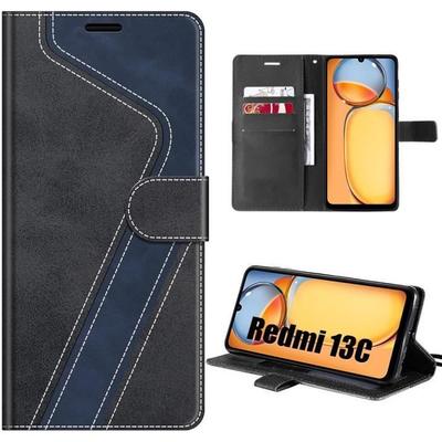 Чехол для Xiaomi Redmi 13C - EFConnection - из искусственной кожи и ТПУ - черный - в виде кошелька - со встроенной подставкой