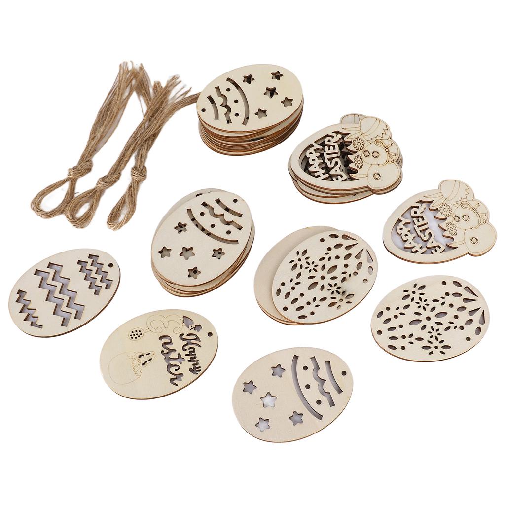 30pcs Easter Unfinished Wooden Ornaments Oval DIY Wooden Hanging Ornaments with 12 Paintbrush 30