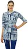 Indian Grey Tunic Top Cotton Printed Mandarin Collar Neck 3 4 Sleeve Blouse Casual