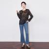 Elegant Georgette Cut-Out Long Sleeve Top - New Chinese Round Neck Style (2501209)