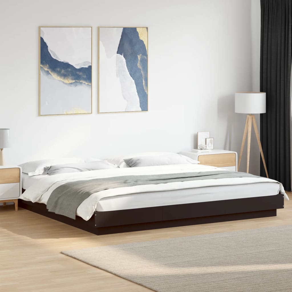 LED Bed Frame in Black 180 x 200 cm Engineered Wood