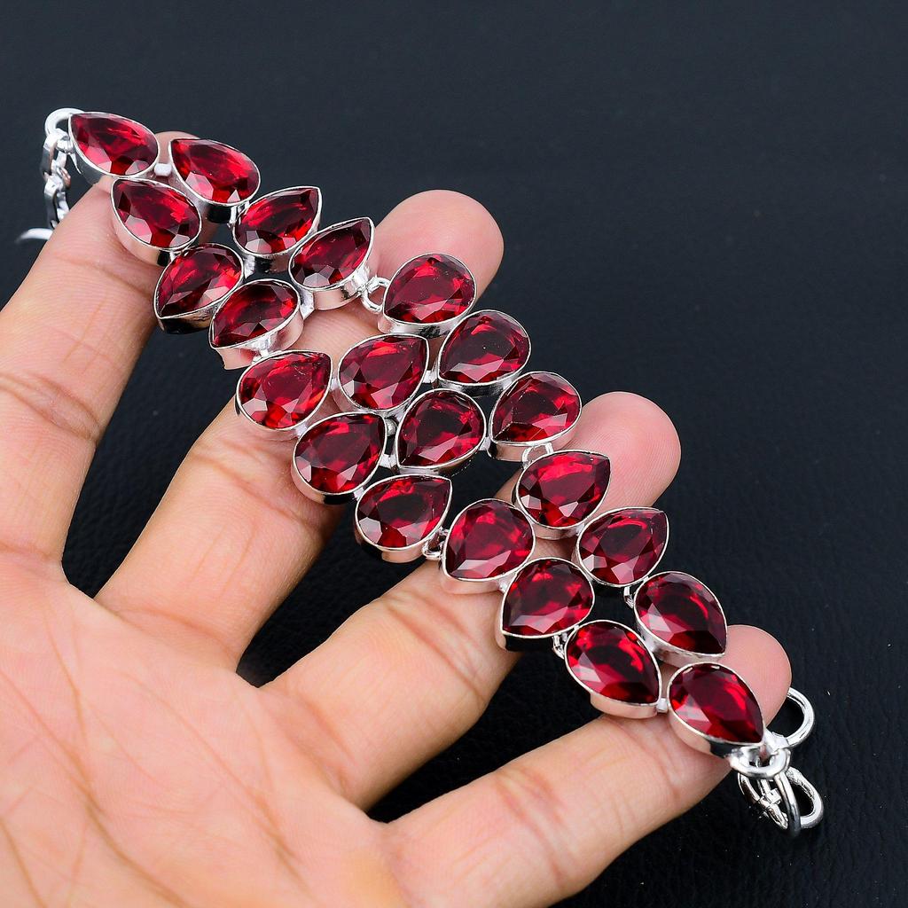 Браслет из стерлингового серебра 925 пробы ручной работы с красным гранатом, серебряный браслет, женский браслет с красным гранатом, браслет унисекс с гранатом для подарков