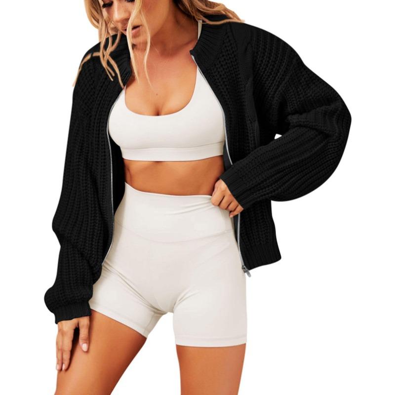 Осенне-зимний женский свитер на молнии с круглым вырезом, свободный вязаный кардиган, свитер с длинными рукавами, топ