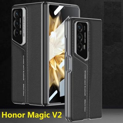 Роскошный тонкий кожаный чехол для Honor Magic V2, чехол из закаленного стекла, матовый жесткий противоударный защитный чехол