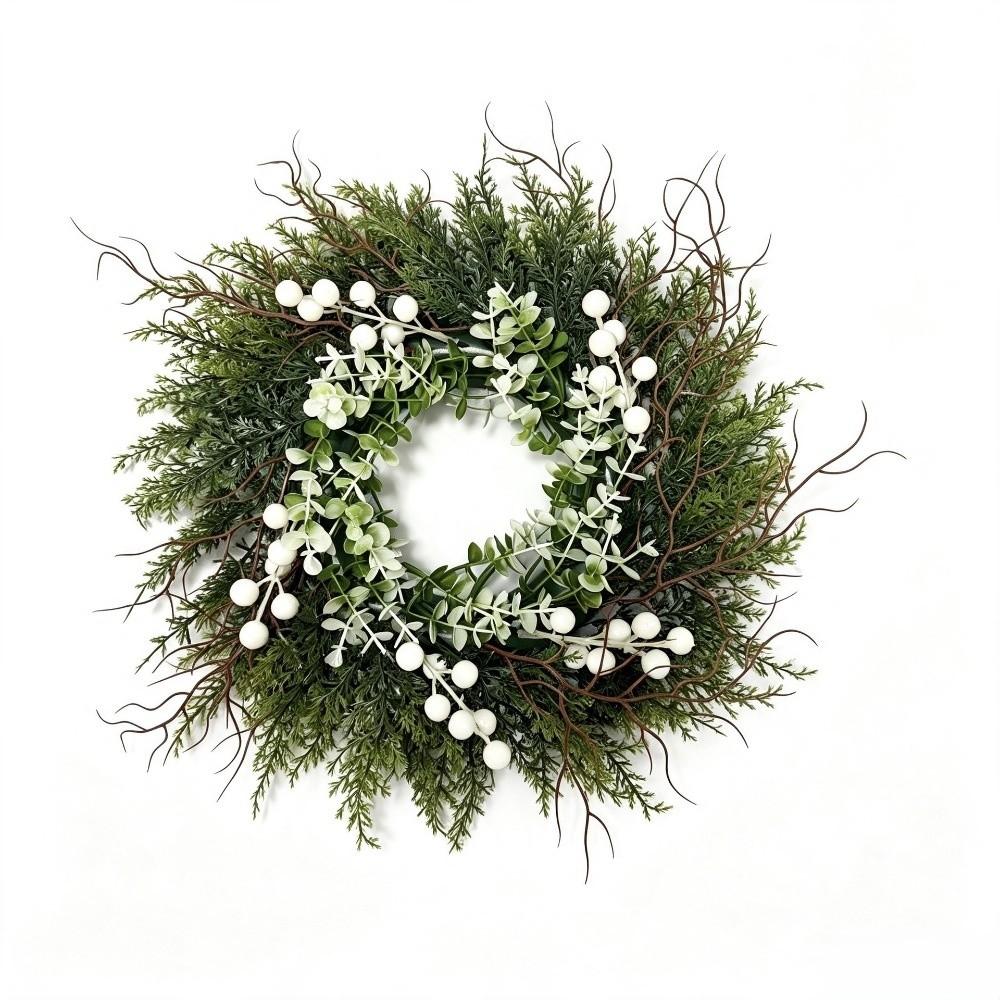 Green Artificial Christmas Wreath Pine Needle Farmhouse Wreath  Xmas Window Decoration