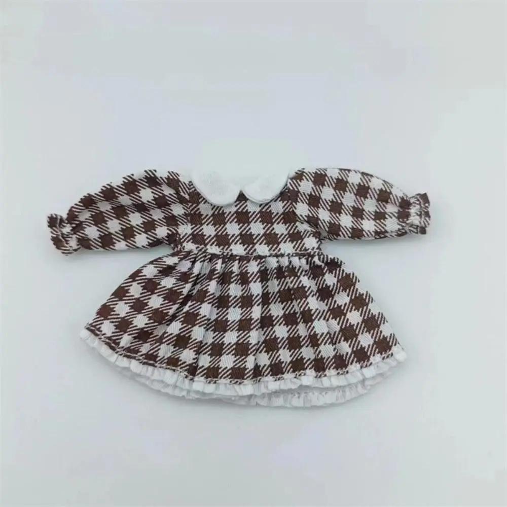 Fashion Doll Clothes Lattice Skirt Dresses For 1/11 OB11 Dolls Outfits Puff Sleeve Dresses For 1/12 BJD Dolls Tops Doll Clothes