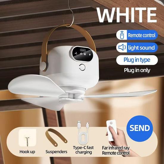 Потолочный вентилятор с подсветкой и пультом управления, 3 скорости, сильный воздушный поток, низкий уровень шума, перезаряжаемый, портативный вентилятор для палатки, подвесной потолочный вентилятор