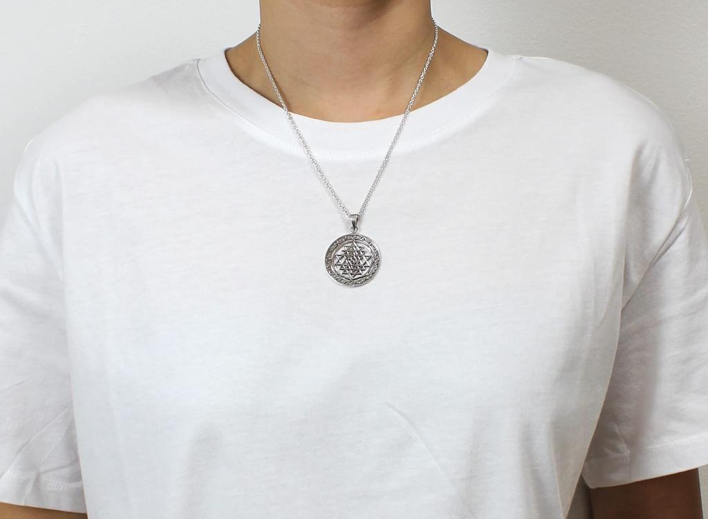 Yantra Indian Hinduism Amulet Divine Geometry Pen Top Pendant Silver