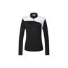 Color Block Stand Collar Golf Stretch Knit Long Sleeve T-Shirt Women Tops Deep-Black A11W415202F-BK