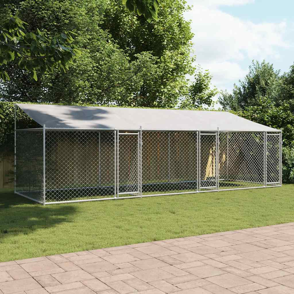Dog Kennel with Roof and Doors Gray 6x2x2 m Galvanized Steel