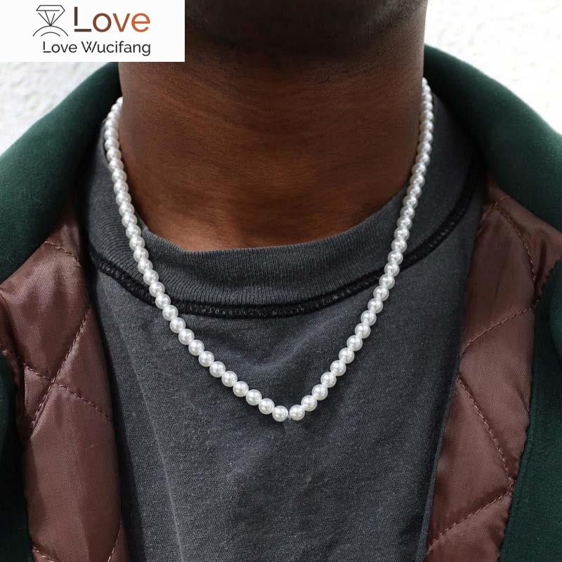 6 /8 /10mm Trendy Imitate Pearl Necklace &Bracelet For Men Women Hip Hop Beads Necklace Simple Jewelry Girl Boy Gift
