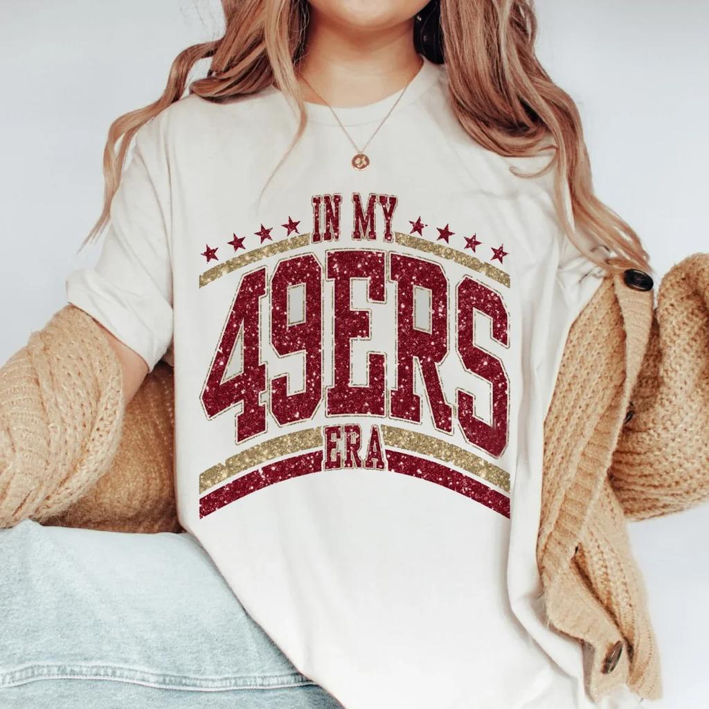 Женская Модная Повседневная Летняя Одежда Футболка с Принтом В Моей Эре 49ers Акварельный Стиль 90-х Одежда с Коротким Рукавом Женский Узор TS