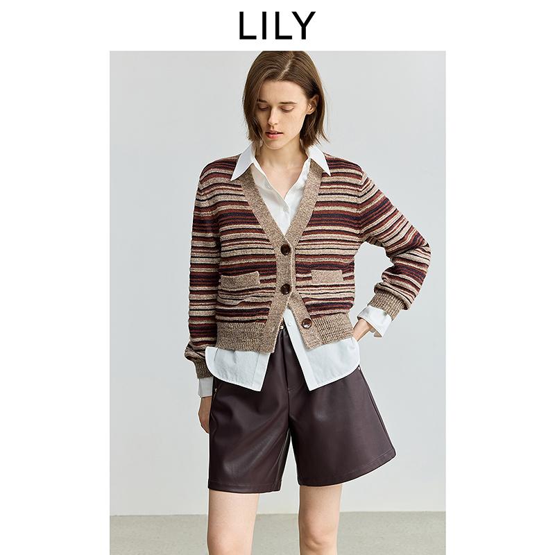 LILY loose contrasting striped knitted cardigan