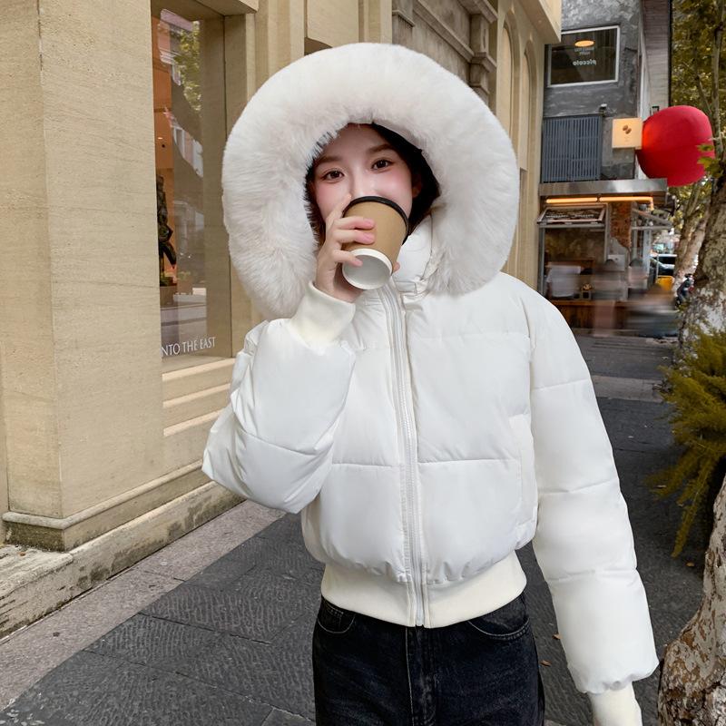 Women's Short Large Fur Collar Hooded Warm Cotton-padded Jacket