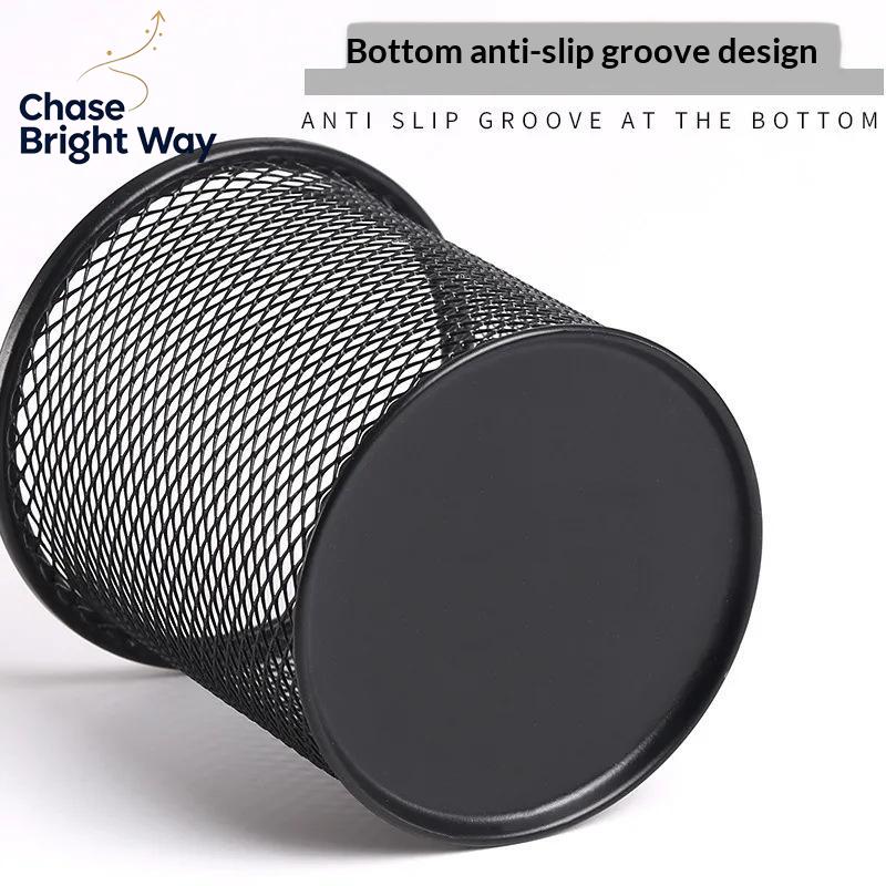 Black Pen Holder Metal Mesh Desktop Stationery Organizer Square Round Design for Office Home Study Desk Use