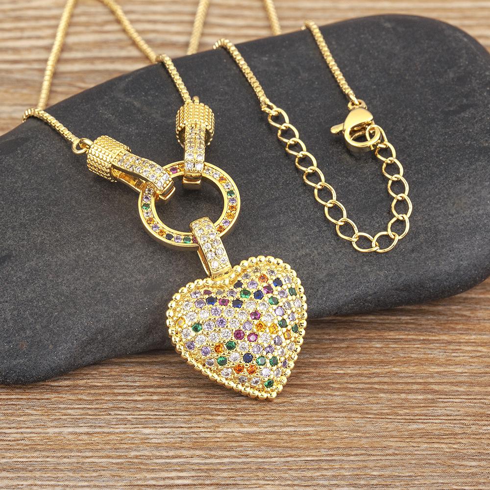 Nidin White/Colorful Color Romantic Heart Necklace for Women New Sweet Zircon Pendant Female Elegant Minimalism Jewelry Gifts