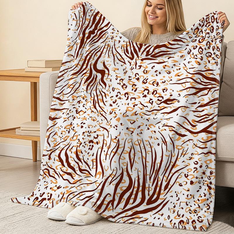 Flannel Fleece Blanket High-density Plush Leopard Print Warm & Skin-friendly Cozy Nap Blanket for Home Sofa Festive Christmas Halloween Decor