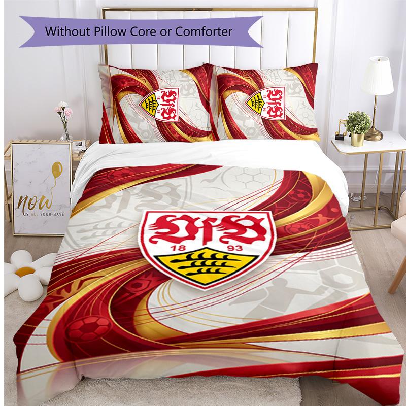 VfB Stuttgart Football Printed 3 Pieces Bedding Set, Comfortable Skin Friendly Bedroom Duvet Cover Set
