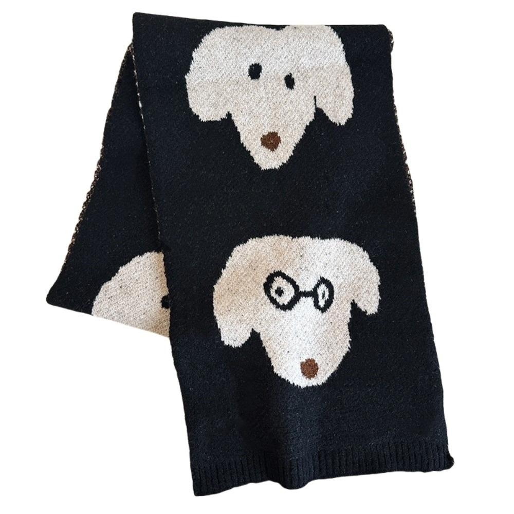 Korean Style Cashmere Blend Scarf Lightweight Knitted Shawl Fashion Puppy Pattern Scarf Gift