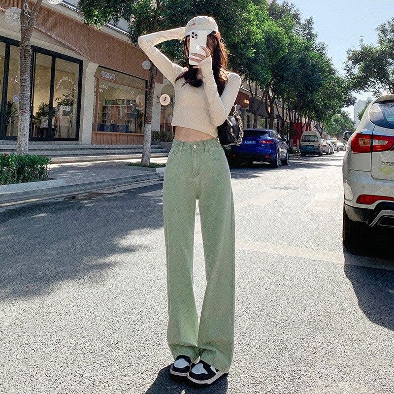 Spring 2022 Womens Fashion High Waist Wide Leg Baggy Jeans Straight Long Denim Pants Casual Streetwear Mom Jeans Trousers for Women