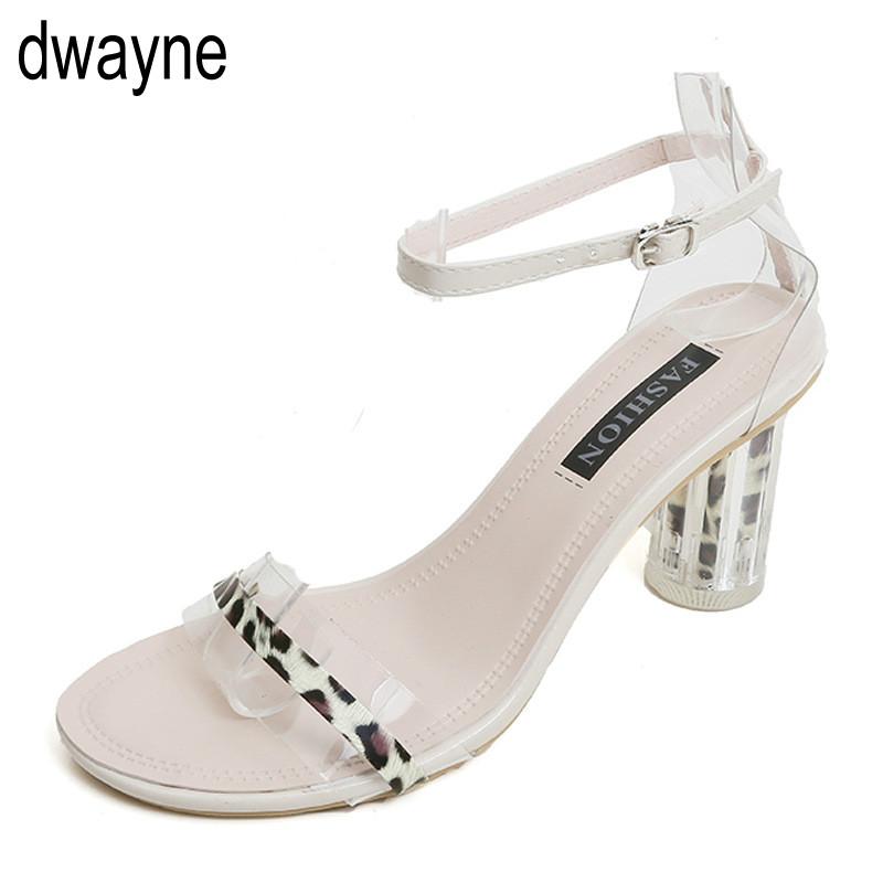Women Sandals with Elastic Fashion Women Hasp Transparent Thick Heel High Heeled Leisure Shoes Sandals Clear Shoes Women 789