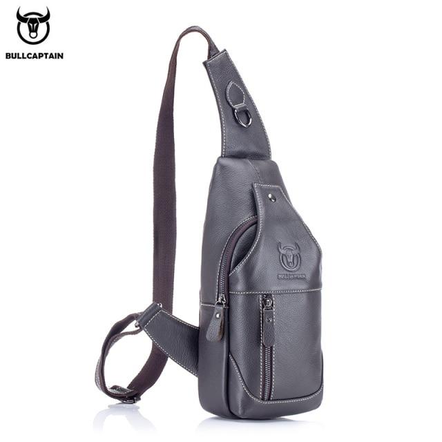 BULLCAPTAIN Leather Messenger Bags Men's Casual Bag for Men Chest Bag Brand Designer Multi-function Headphone Jack Chest Pack