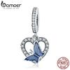 925 Sterling Silver Crystal Butterfly with Heart Shape Charm Fit Women Charm Bracelets DIY