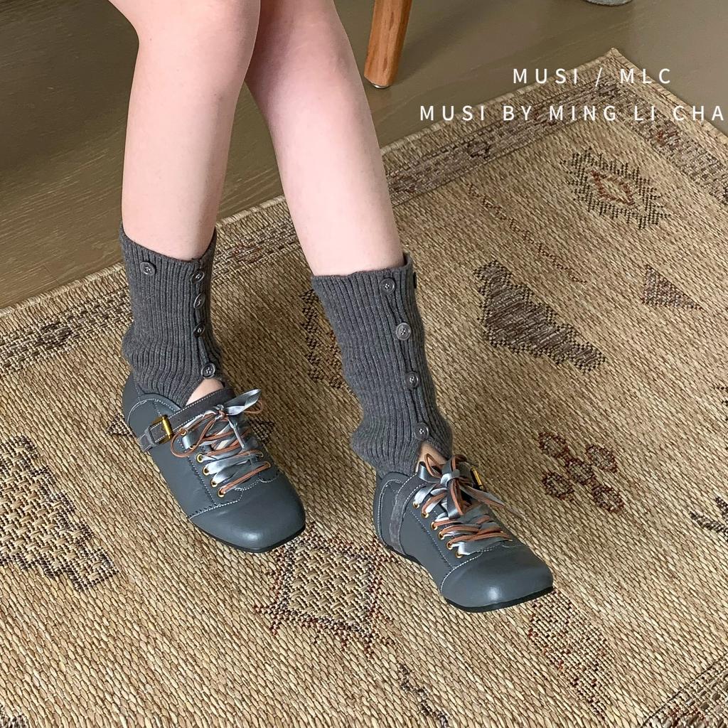 2025 New Product Shallow Lace-up Ballet Shoes Women's Spring New Round Head Ribbon Flat-soled German Training Shoes