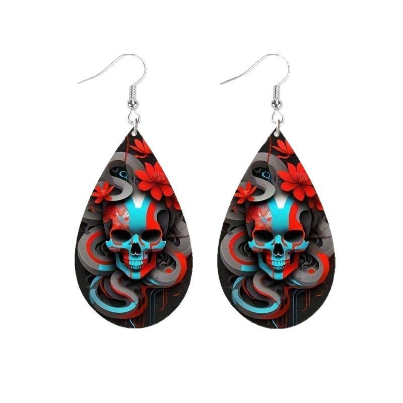 Themed Flower Halloween Skull Patterns Water Droplet Shaped Women Earrings