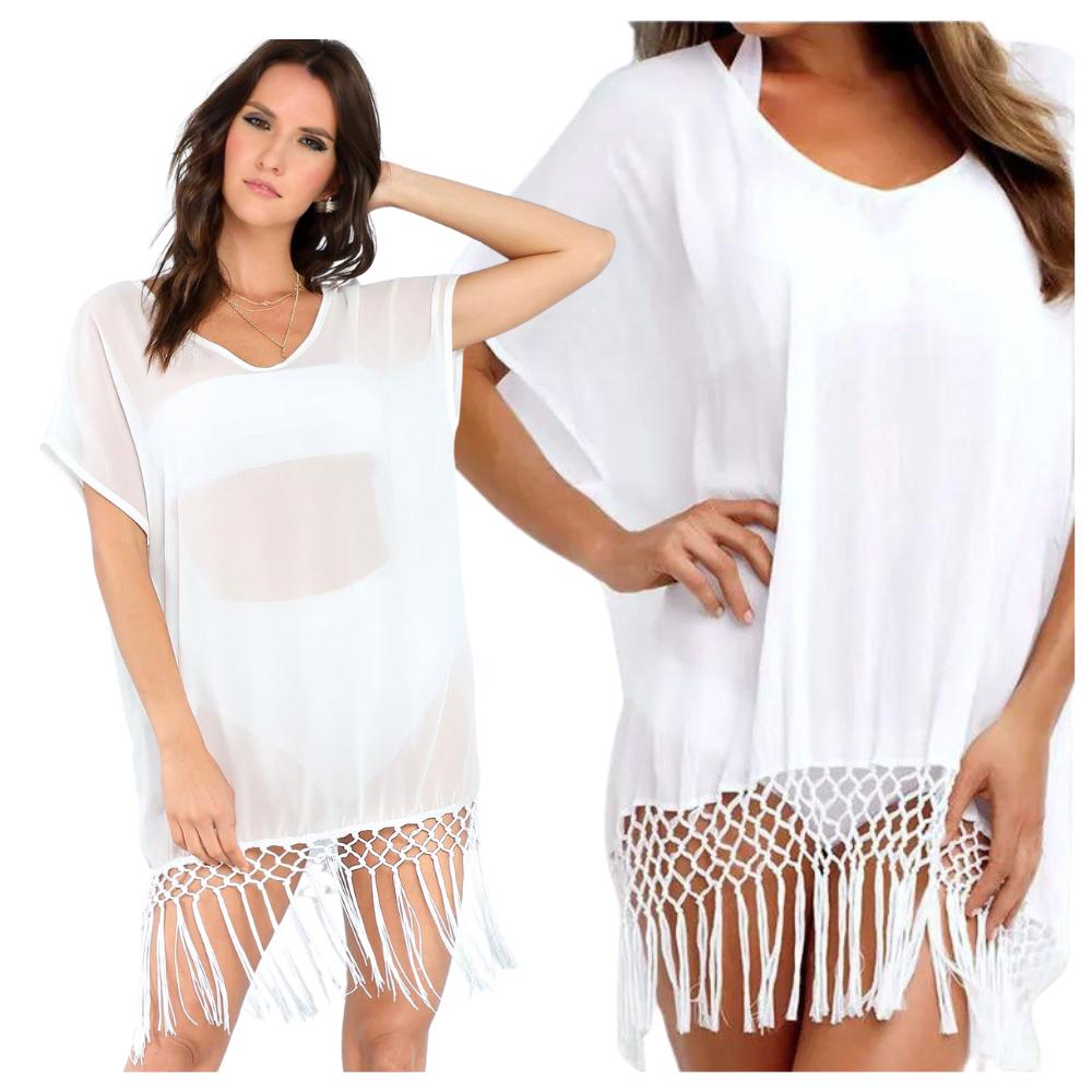 Kimono dress cape tunic pareo summer beach white boho with lace
