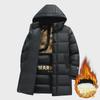 Men's Mid-Length Warm Black Graphene Cotton Coat with Gold Label - Stylish, High Quality