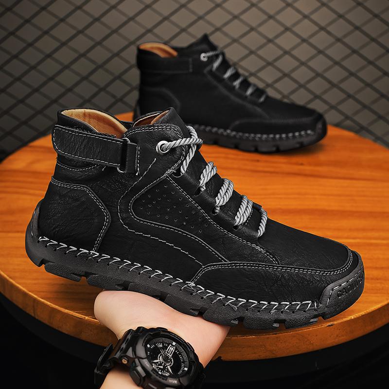 Высокие ботинки мужские большие бархатные теплые хлопковые ботинки большие размеры мужские ботинки из искусственной кожи