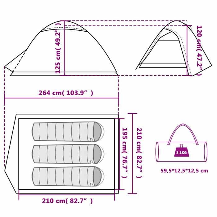 VidaXL Tente de Camping 3 Personnes, Tente d'Ombrage avec Sac de Transport, Auvent Portable avec Parois Latérales pour 94331
