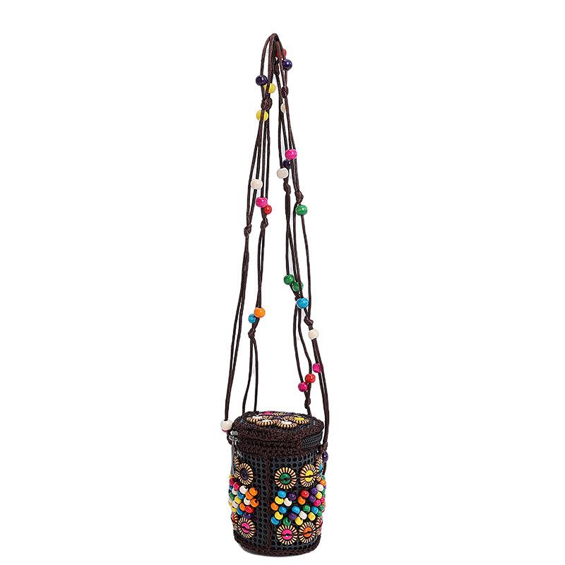 All-match Cloth Ethnic Style Crossbody Bag Coconut Shell Retro Handmade Weave Bag Geometric Handbag Bohemian Shoulder Bag Women