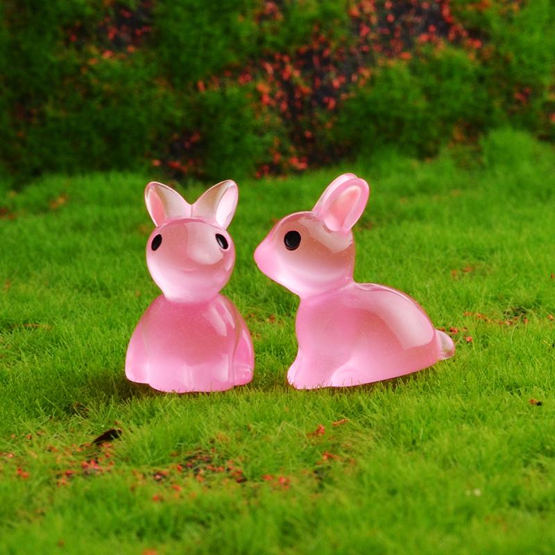 10 шт. милые мини-кролики из светящейся смолы, украшения, светящиеся в темноте, миниатюрные фигурки кроликов, микропейзаж, кукольный домик, украшение