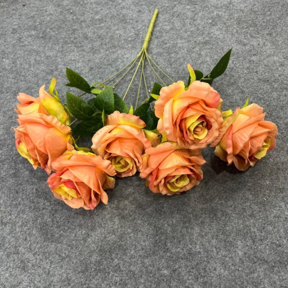 7 Heads Real Happy Rose Flower Mini 9 Colors Valentine's Day Flowers Photography Photo Gift Crystal Grass Bouquet
