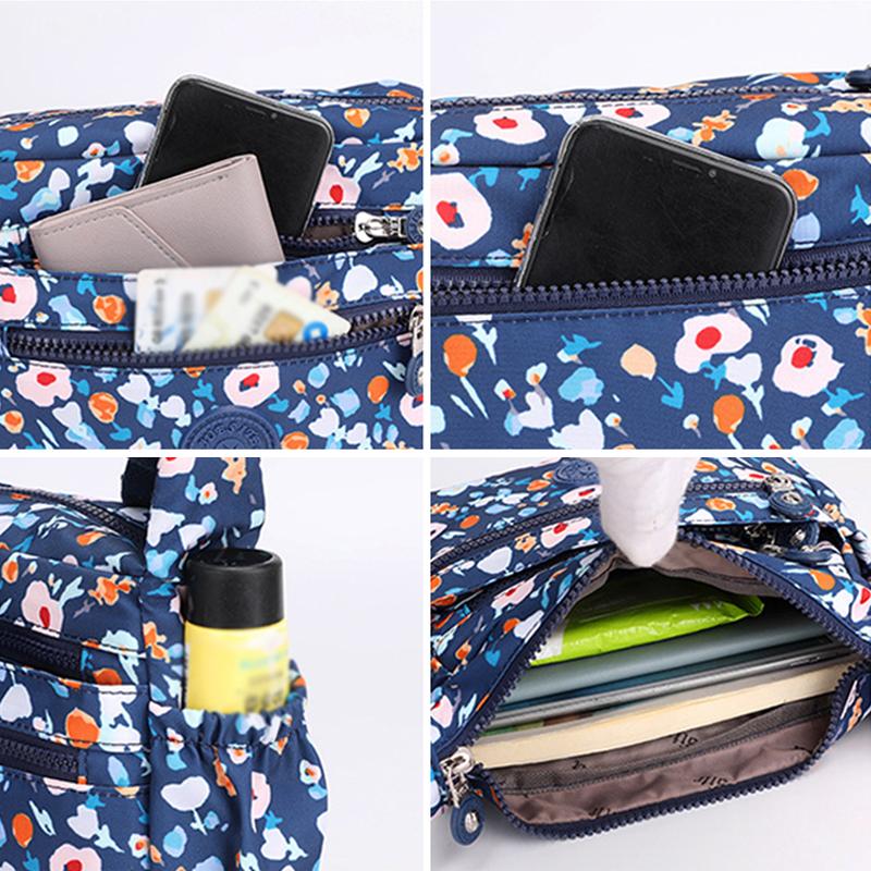 2025 Новая Мода Нейлоновая Принтованная Сумка-Мессенджер Большая Вместимость Многослойная Цветочная Сумка на Плечо Повседневная Универсальная Женская Сумка Кроссбоди