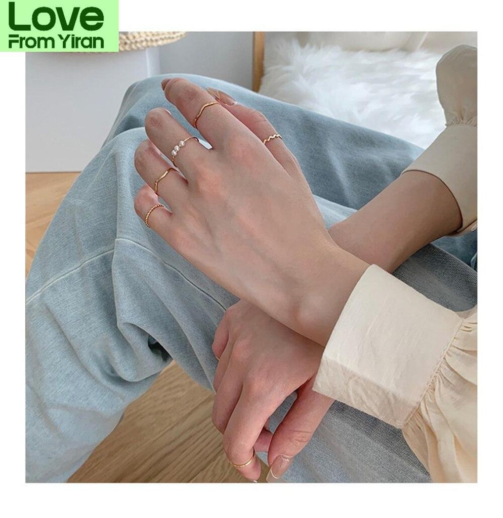 5pc /Set New Trend Temperament Pearl Ring Female Retro Design Fashion Personalized Ring Ins Hand Formal Elegant Jewelry For Women