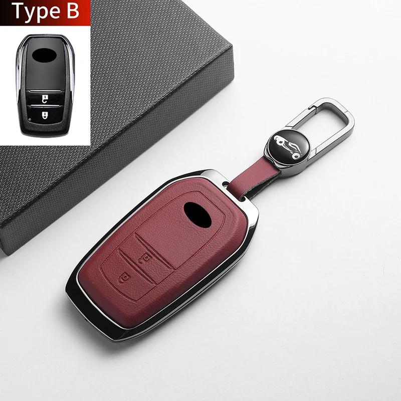 Leather Metal Car Key Case For Fortuner Camry Yaris Cross Hilux Innova Land Cruiser 200 300 Prado Crown TLK 200 Auto Accessories