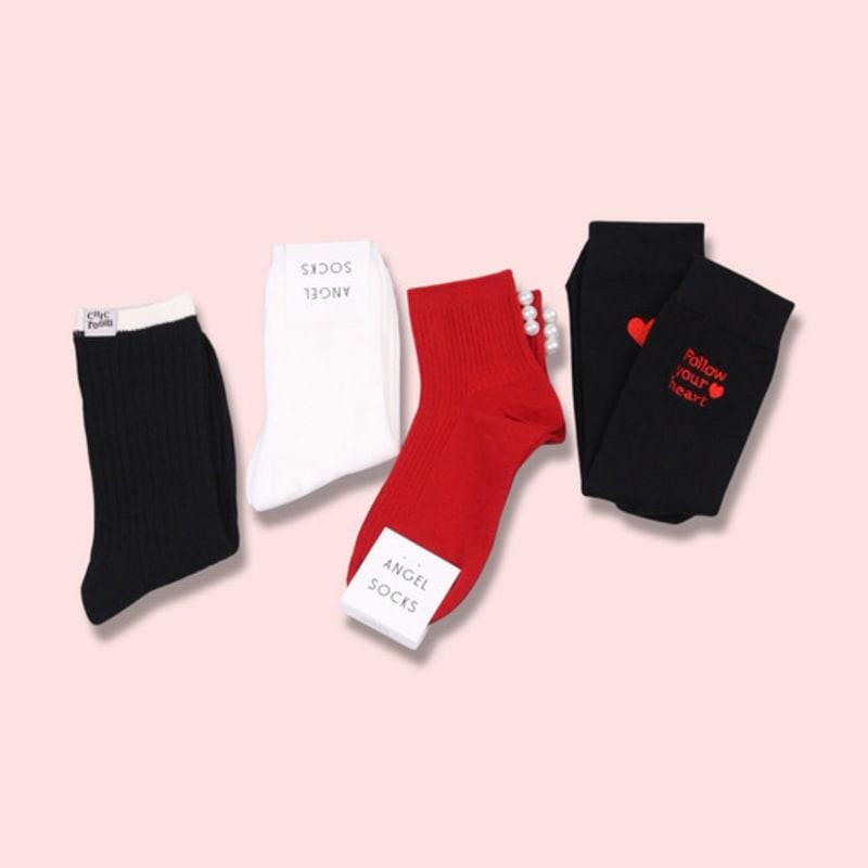 НАБОР НОСКОВ ANGEL SOCKS SET004 - Красный Жемчужный Розовый Женская Мода Подарок Подарок на Возврат Ежедневные Носки Набор для Сочетания Носков Красивый Бренд