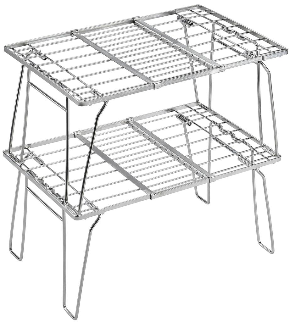 camping moon Field Stainless Rack, Extendable, Slim, Steel, 2-Piece Set, FD-22-2T-WB