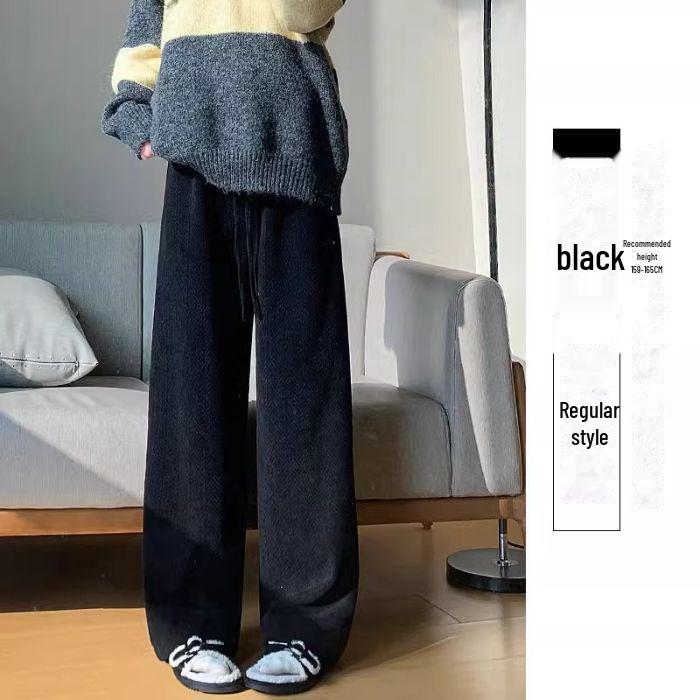 Женские широкие брюки кофейного цвета с высокой талией — универсальный вариант для весны, осени и зимы, с отделкой из бархата, свободный крой, повседневный драпированный стиль.