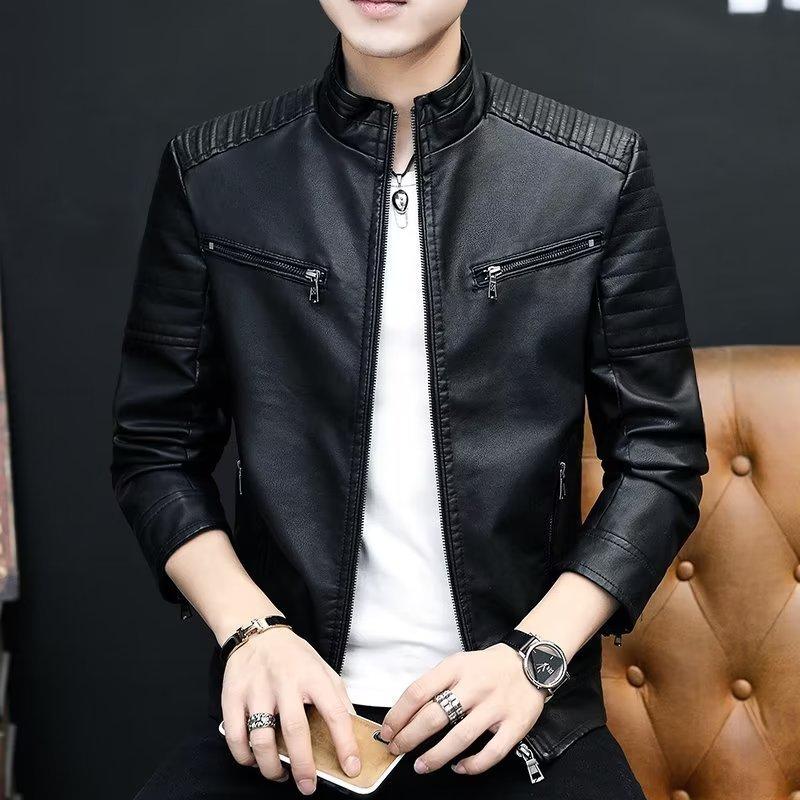 Куртка из искусственной кожи, мужское пальто, весна, осень, зима, кожаная куртка, тонкая, трендовая, утолщенная, красивая, повседневная, мотоциклетная куртка