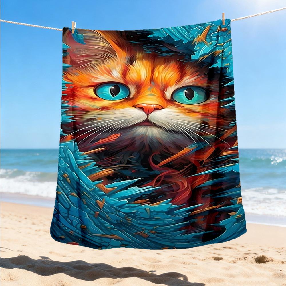 1pc Vibrant Cat Portrait Print Outdoor Blanket, Lightweight Polyester,