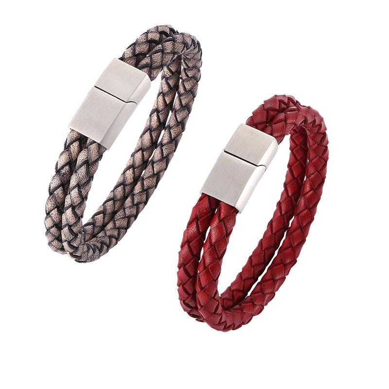 Модный мужской браслет, двойной кожаный браслет, браслет с подвесками, винтажный мужской женский браслет, ювелирные изделия, подарок