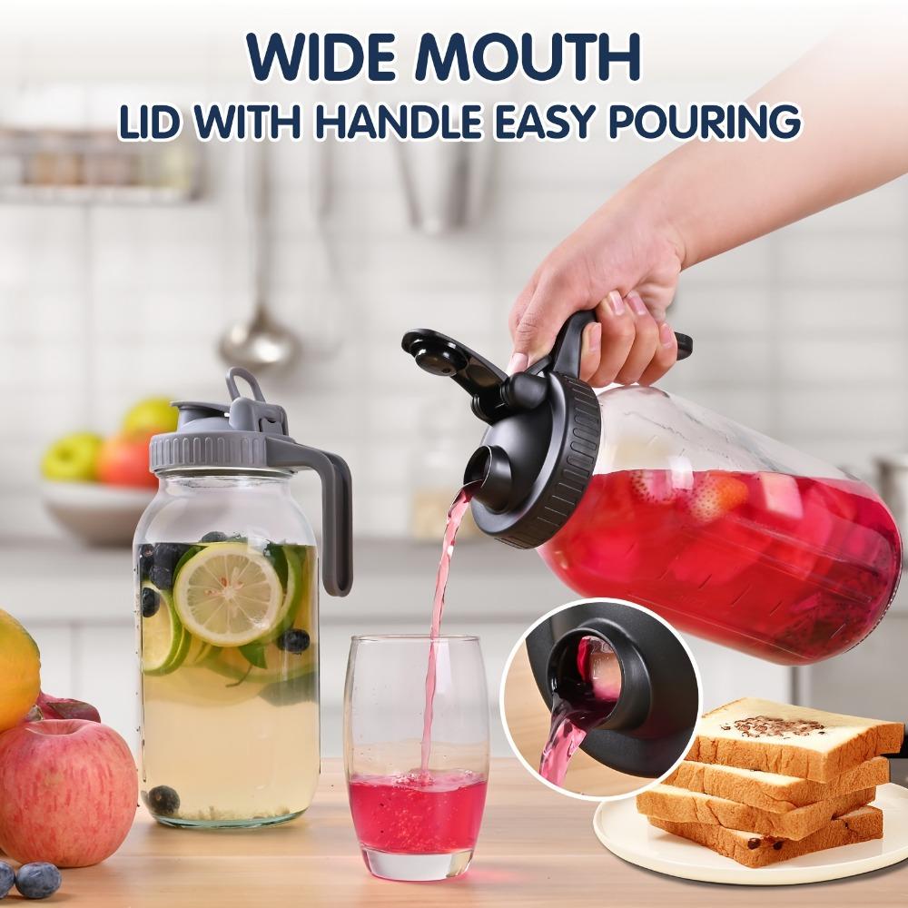 Glass Pitchers with Lid, Set of 2, 64OZ Leak-Proof Airtight Mason Jars, Wide Mouth Water Jugs for Cold Brew Coffee, Iced Tea, Milk, Food Storage