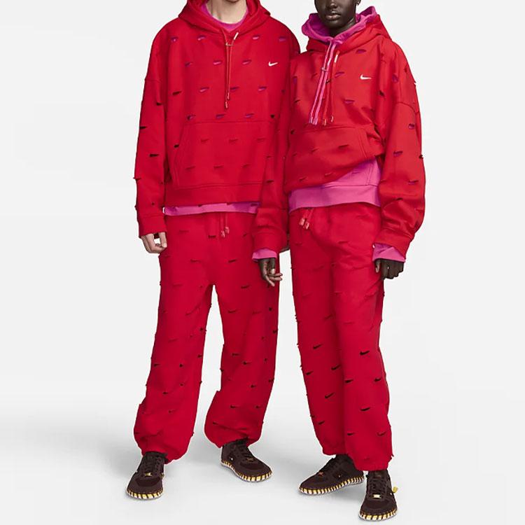 Nike Совместные бренды X Jacquemus, весна-лето 24, однотонные вязаные джоггеры на толстой флисовой подкладке с завязками, штаны унисекс, университетский красный FJ3269-657